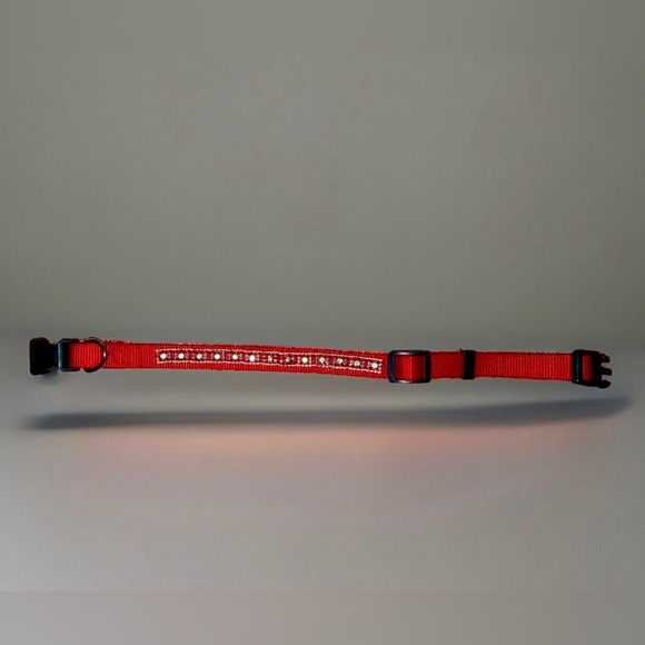 Red Pet Collar with Silver Gems Size Medium - Picture 4 of 4